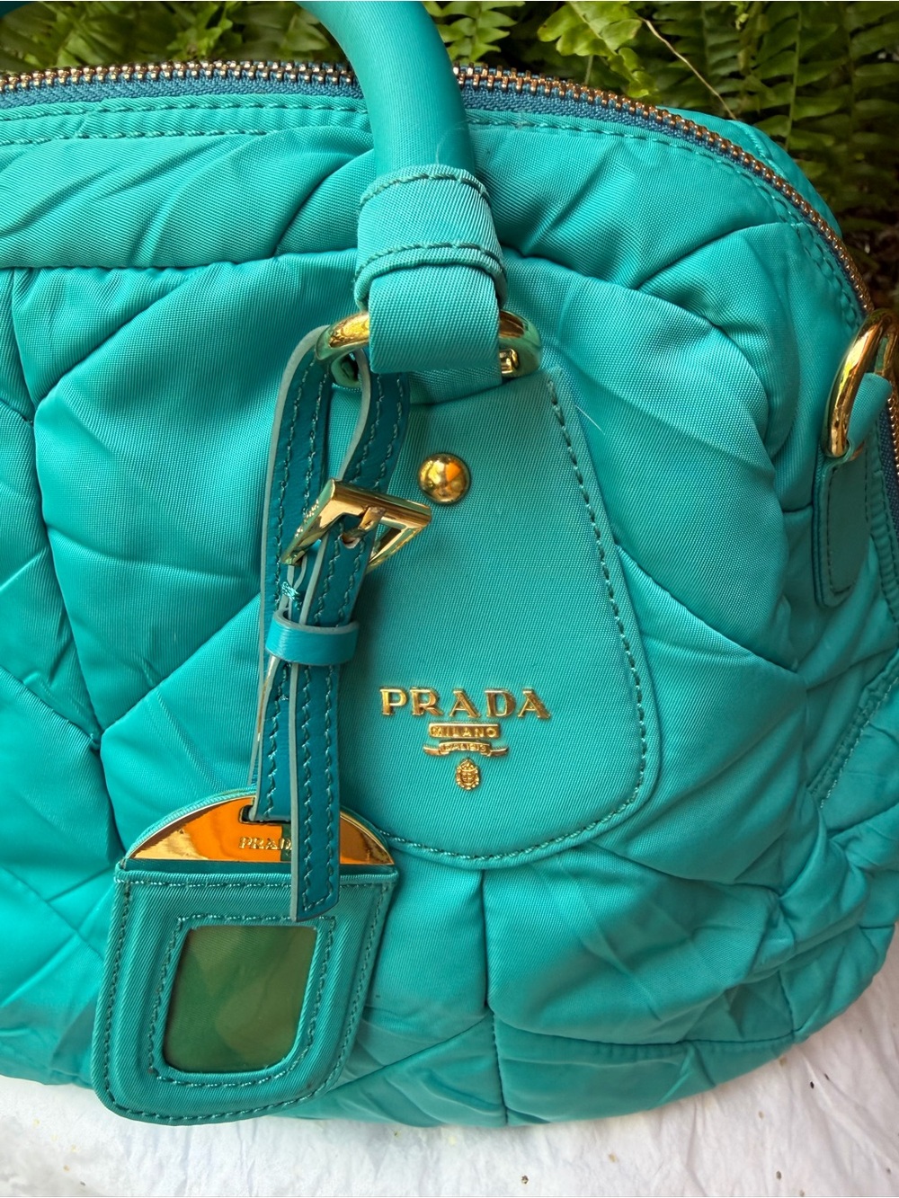 PRADA TURQUOISE QUILTED WITH COA CARD DUSTBAG AND LONG STRAP - Picture 2 of 16